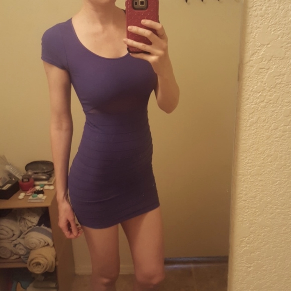 BEBE stretchy mesh detail bodycon mini dress